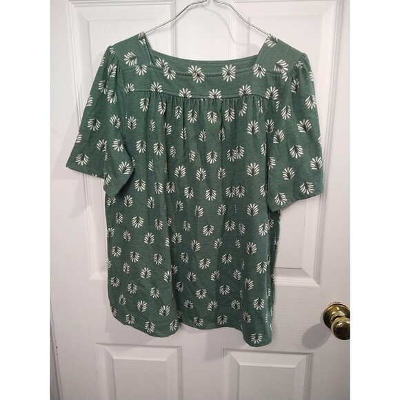 Croft&Barrow Woman XXL Blouse Green Short Sleeve Square Neckline Pullover Casual - Picture 1 of 6